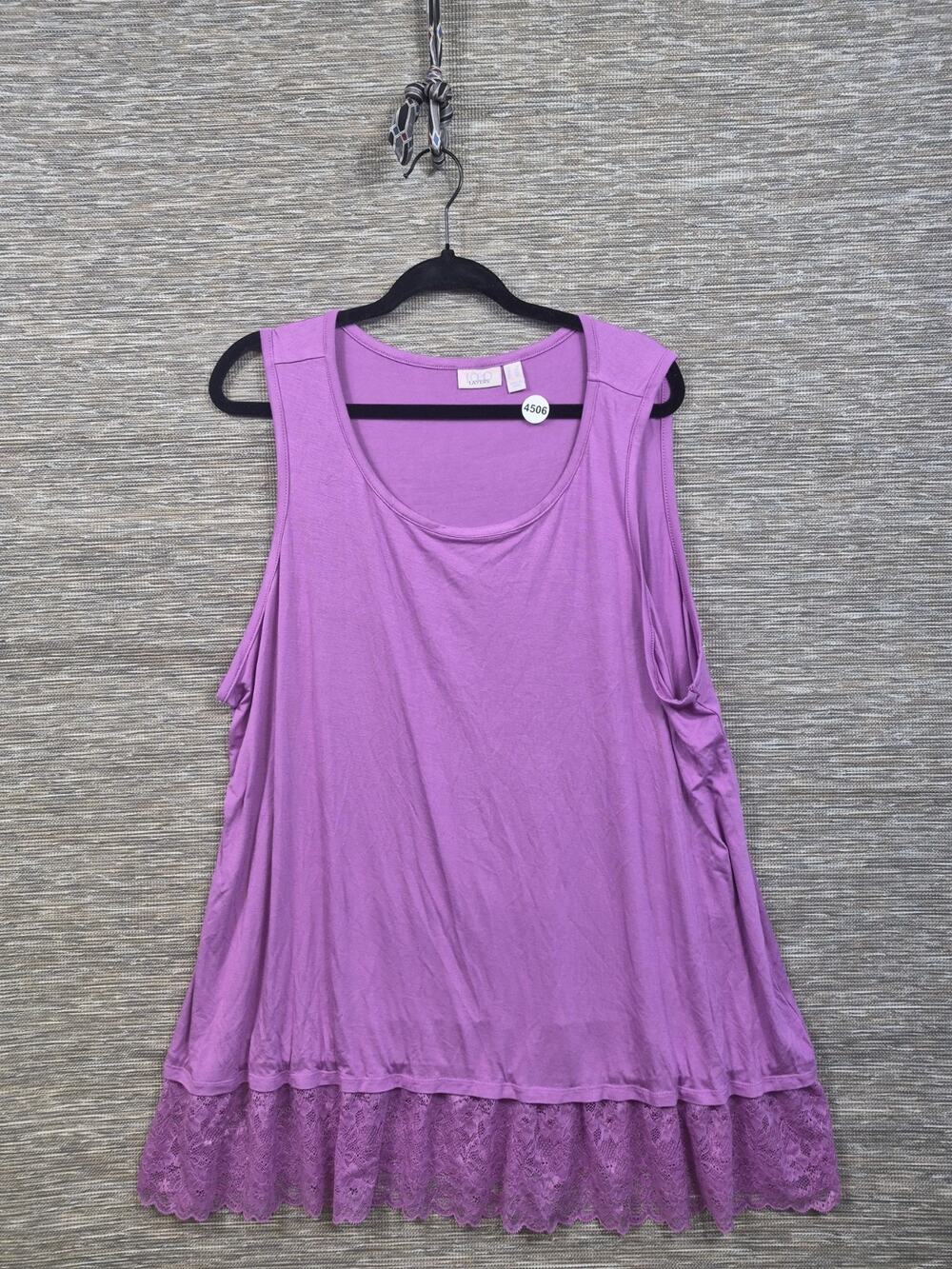Logo Layers By Lori Goldstein Knit Tank With Lace Hem Womens Size 2X Purple NEW